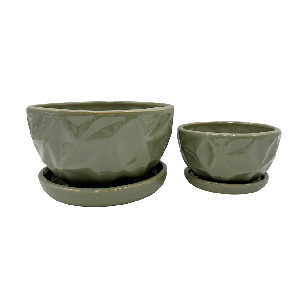 Ceramic Green Diamond Pot with Saucer