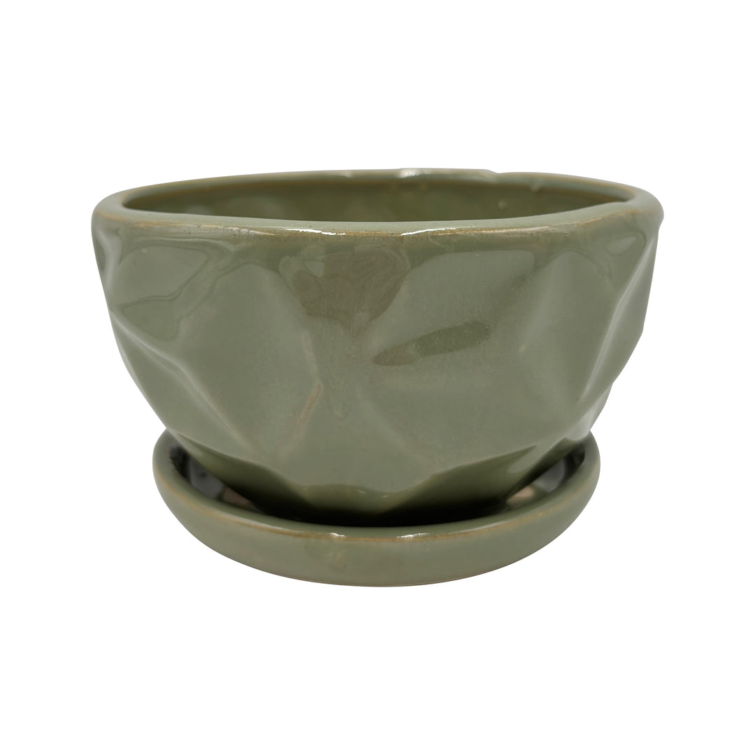 Ceramic Green Diamond Pot with Saucer