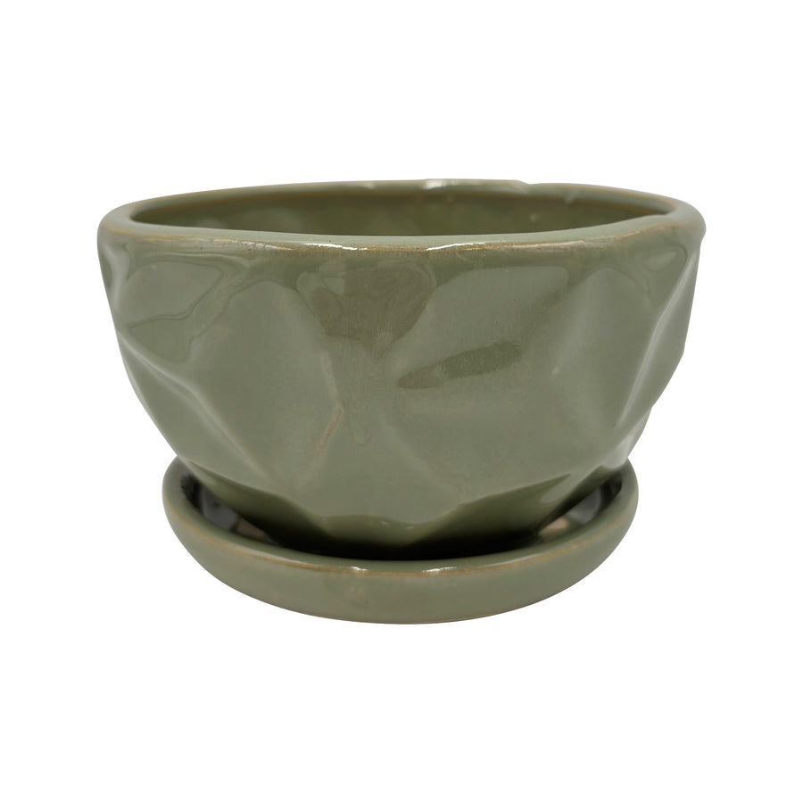 Ceramic Green Diamond Pot with Saucer