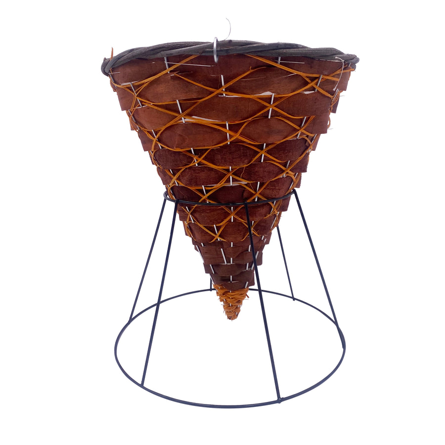 Natural Woven Cone Hanging Basket Copper