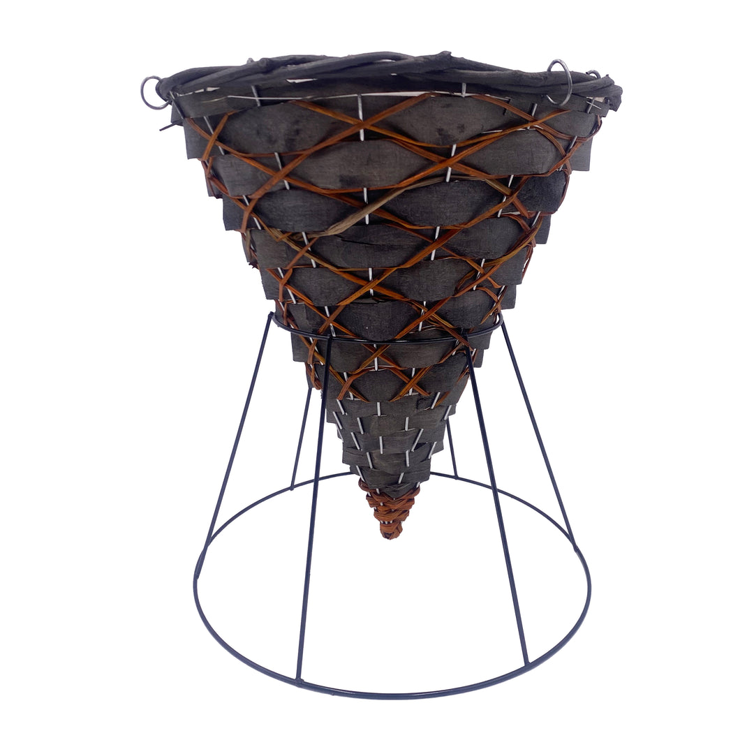 Natural Woven Cone Hanging Basket Grey