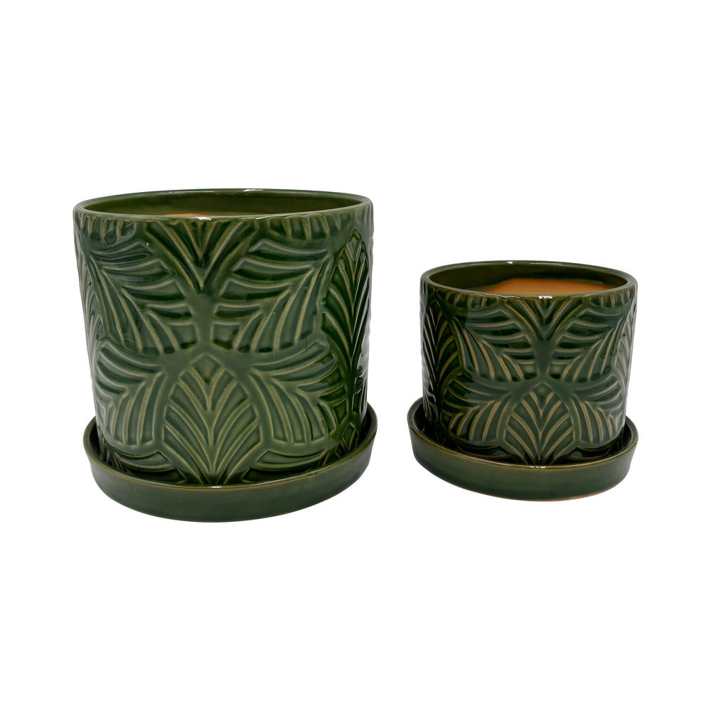 Palm Leaf Engraved Small Indoor Pot