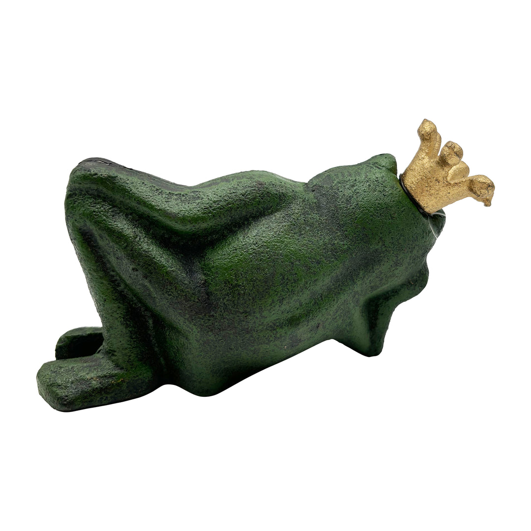Cast Iron Frog with Crown Figurine
