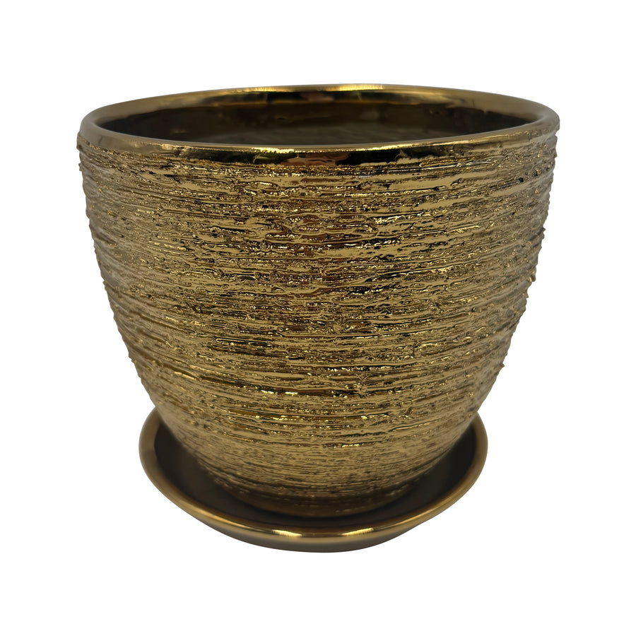 Gold Finish Pot with Attached Saucer