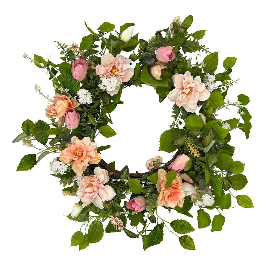 Pink Peony & Foliage Florals Wreath