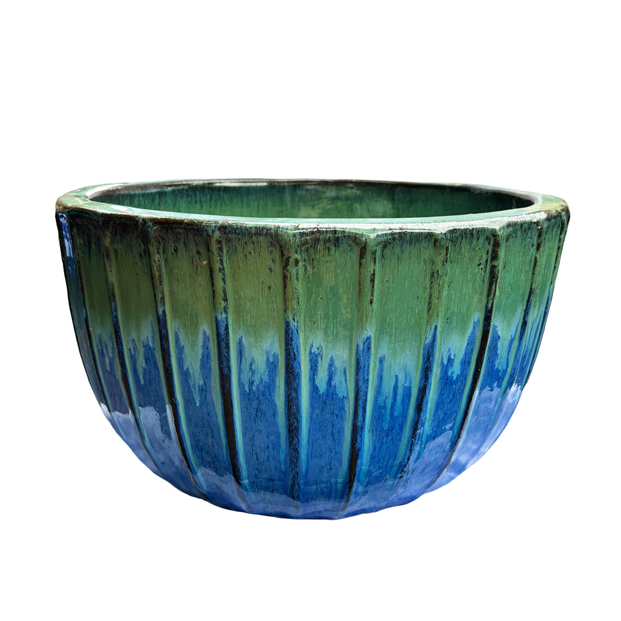 Vertical Striped Aqua Bowl Jade/Blue