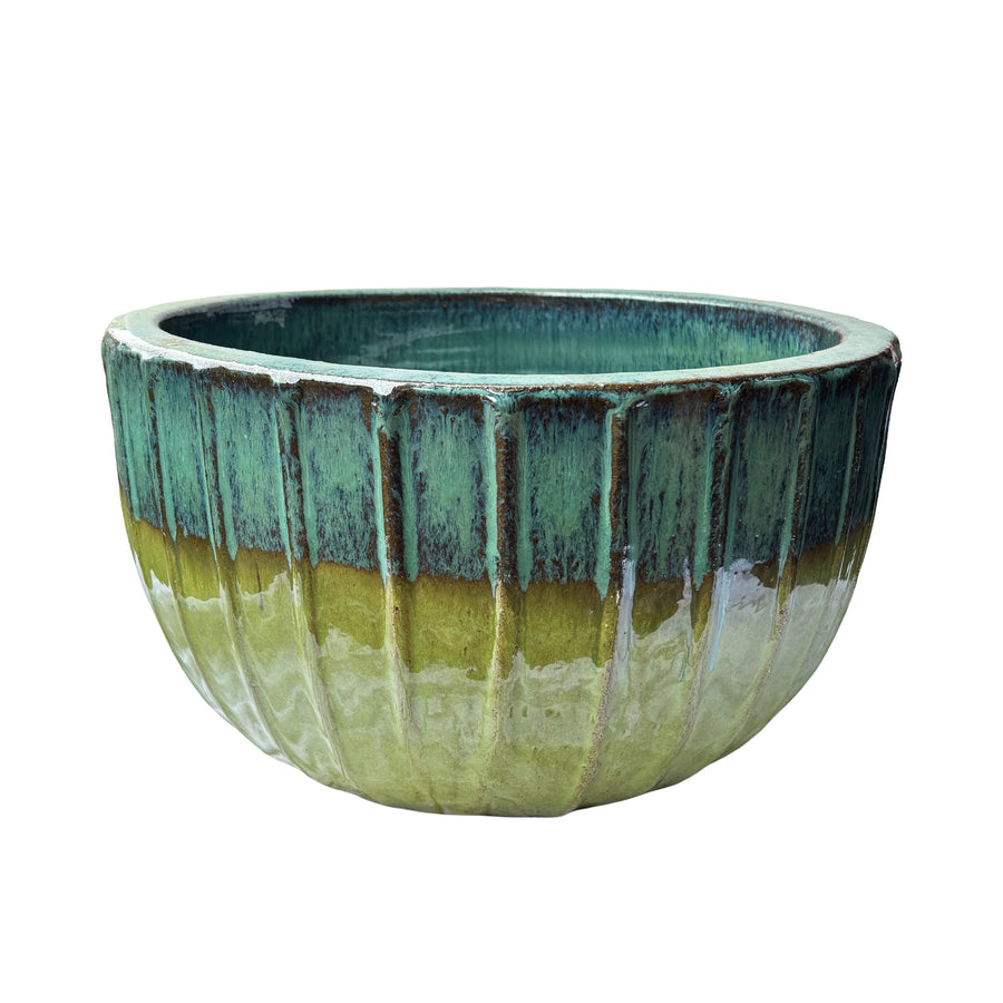 Vertical Striped Aqua Bowl Jade/Avo