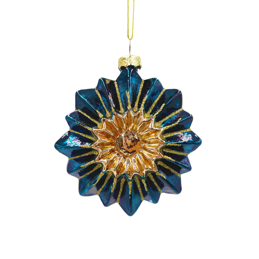 Blue and Gold Glass Flower Ornament