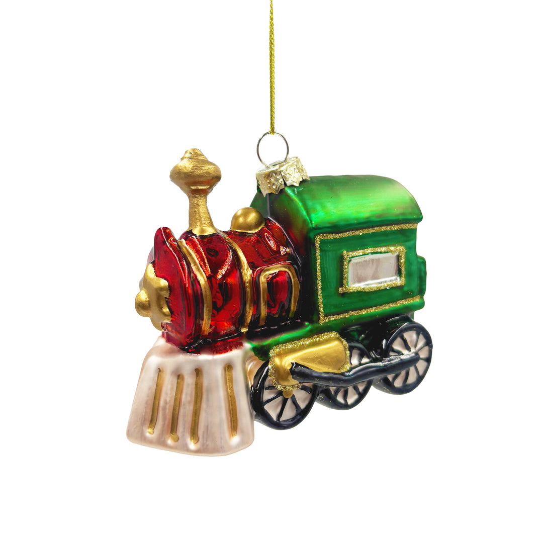 Green & Red Glass Train Ornament