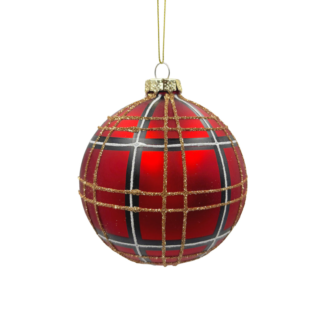 Red & Black Plaid Glass Ball Ornament