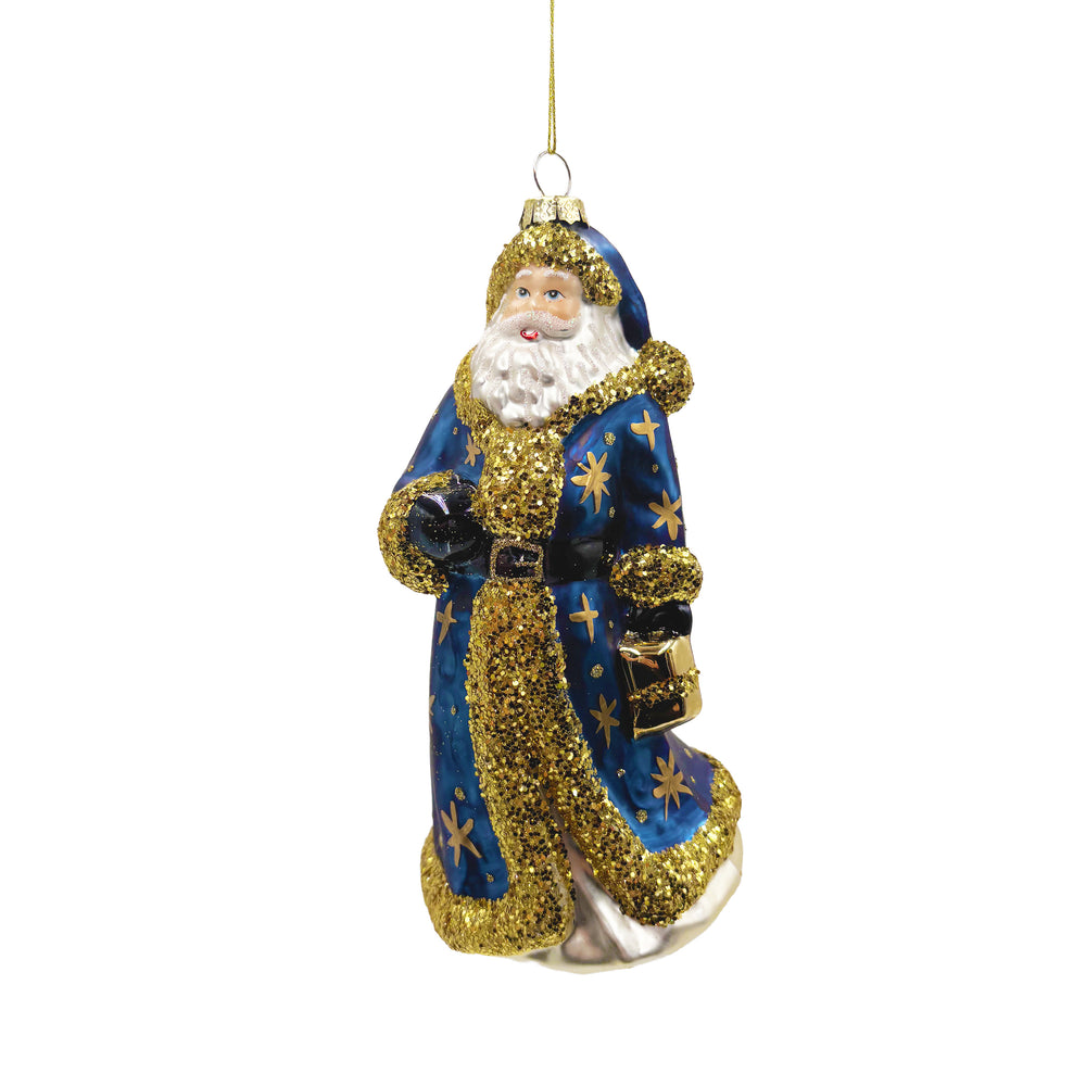 Blue & Gold Santa Ornament