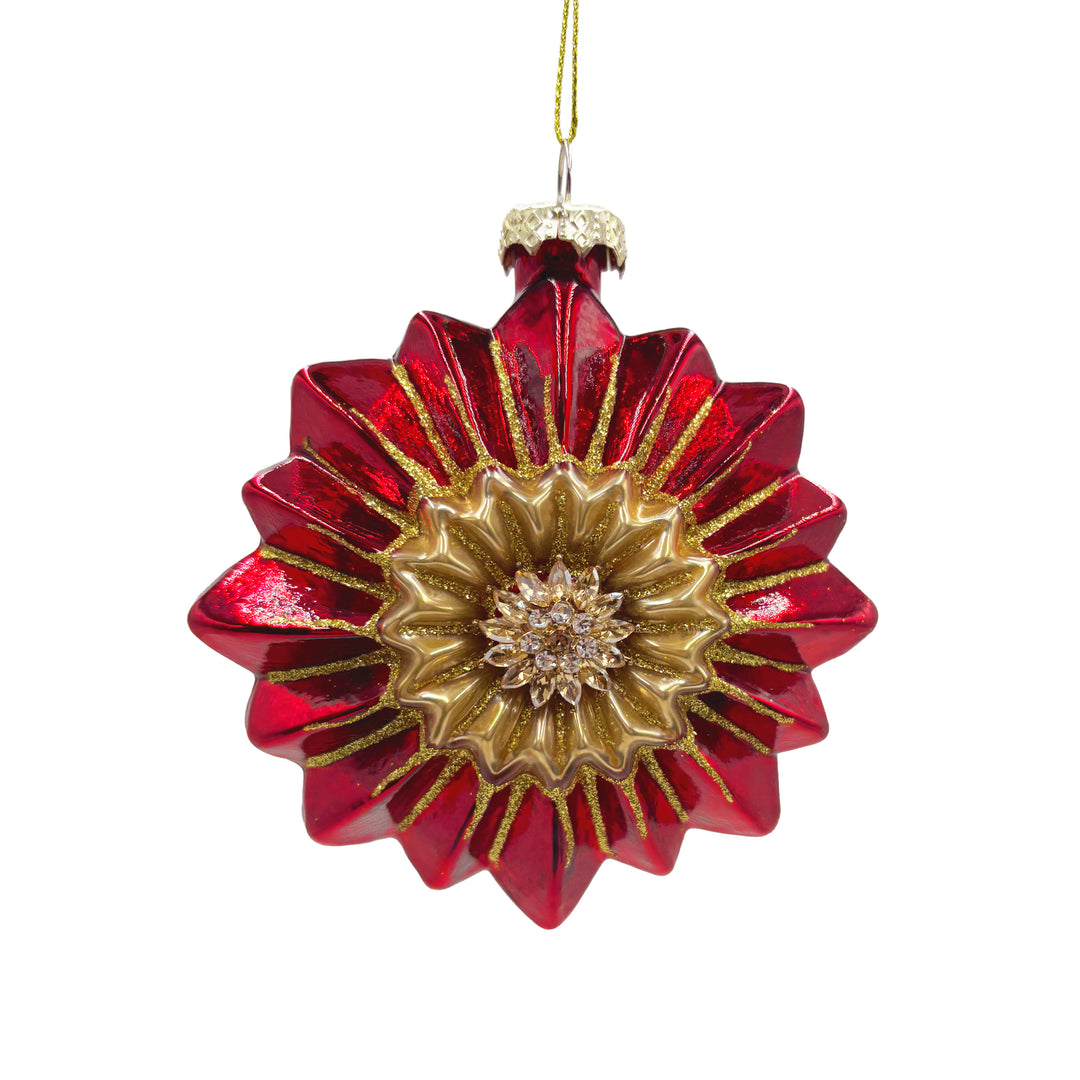 Red & Gold Bejeweled Flower Ornament