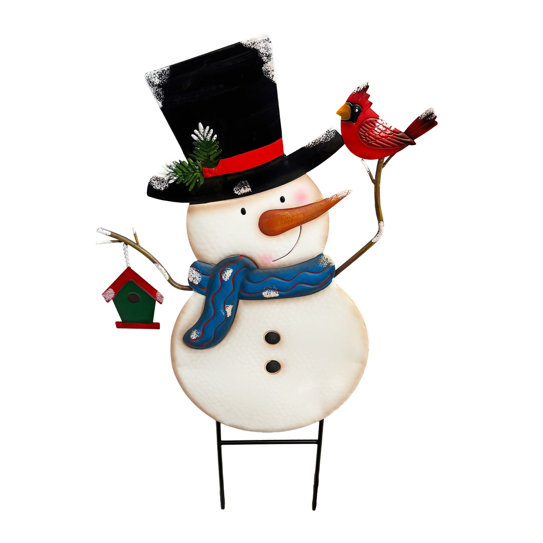 Snowman Yard Stake with Cardinal & Birdhouse