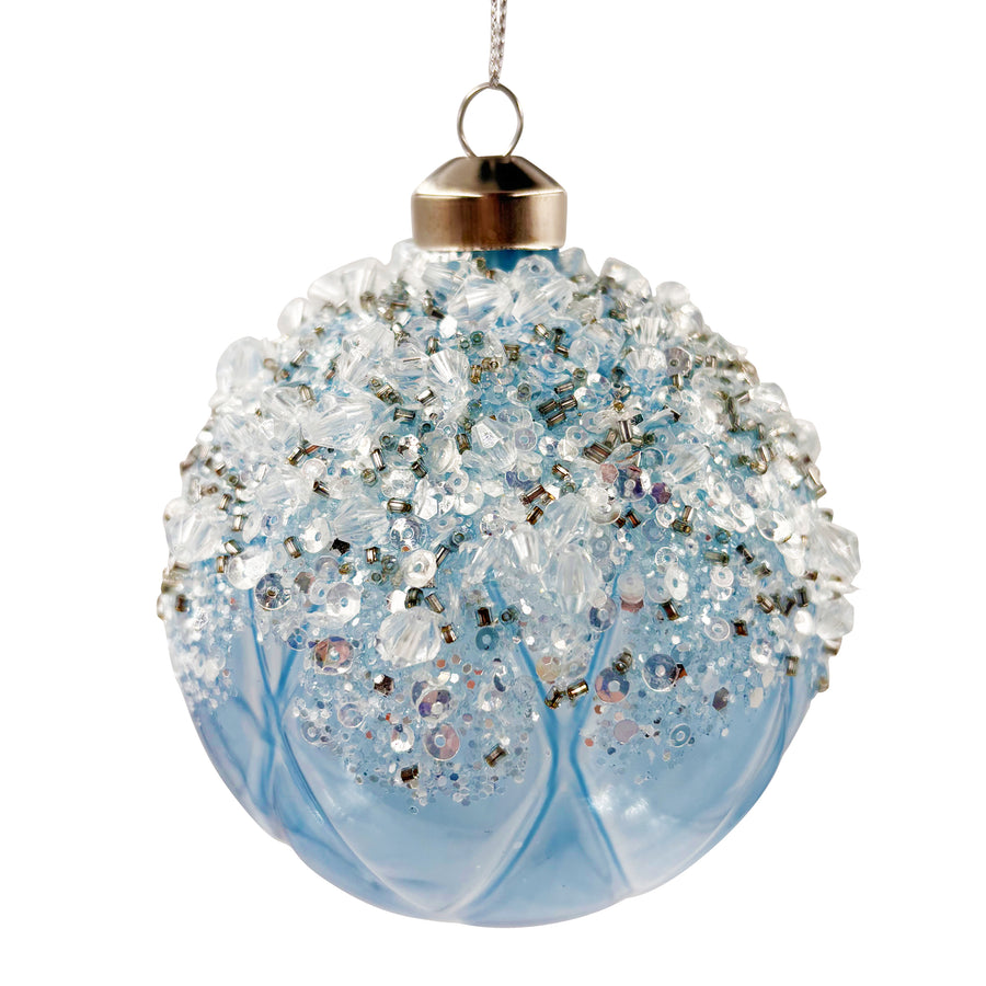Glittered Blue Diamond Ball Ornament