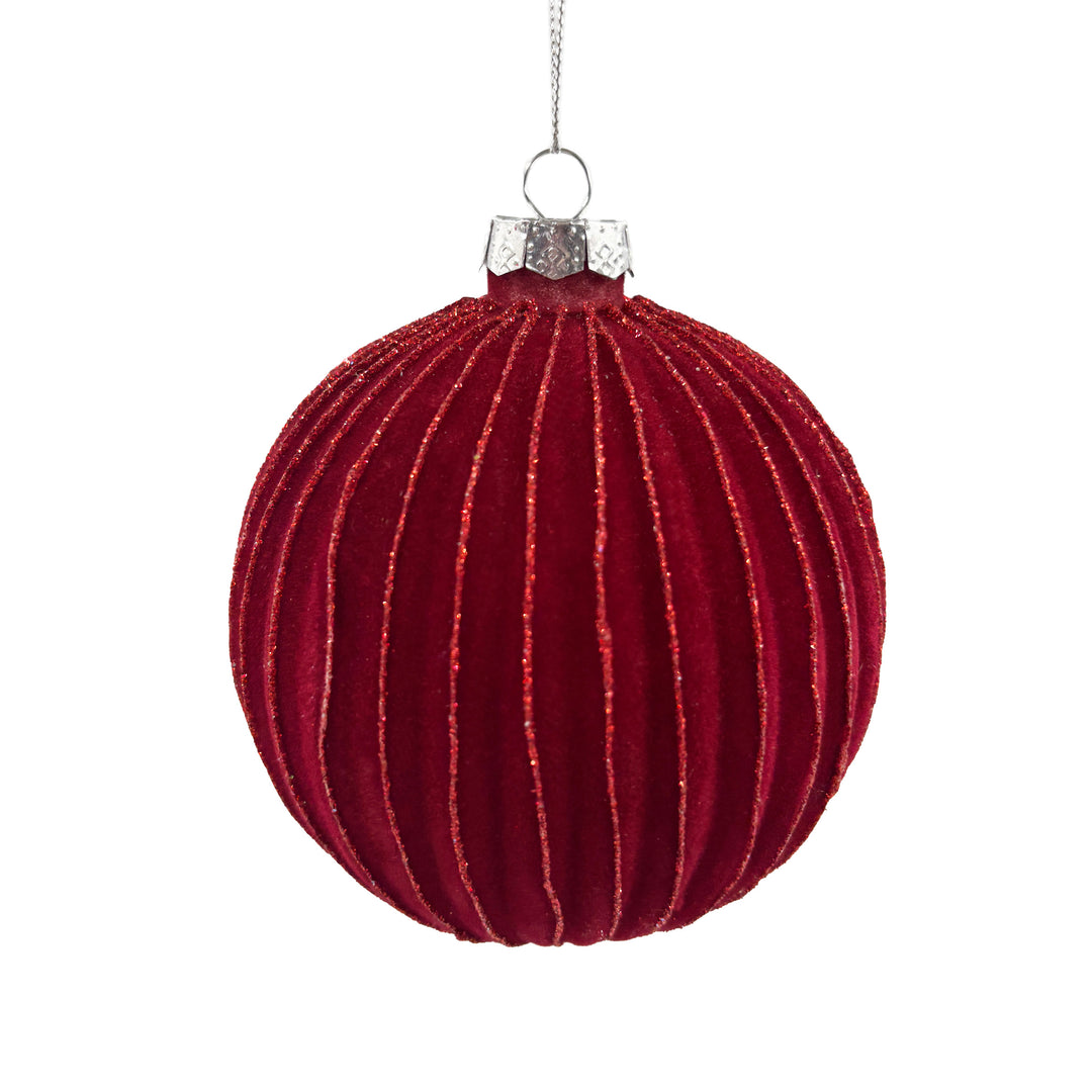 Red and Gold Striped Ball Ornament