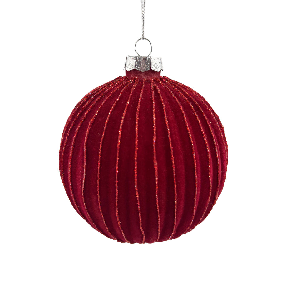 Red and Gold Striped Ball Ornament