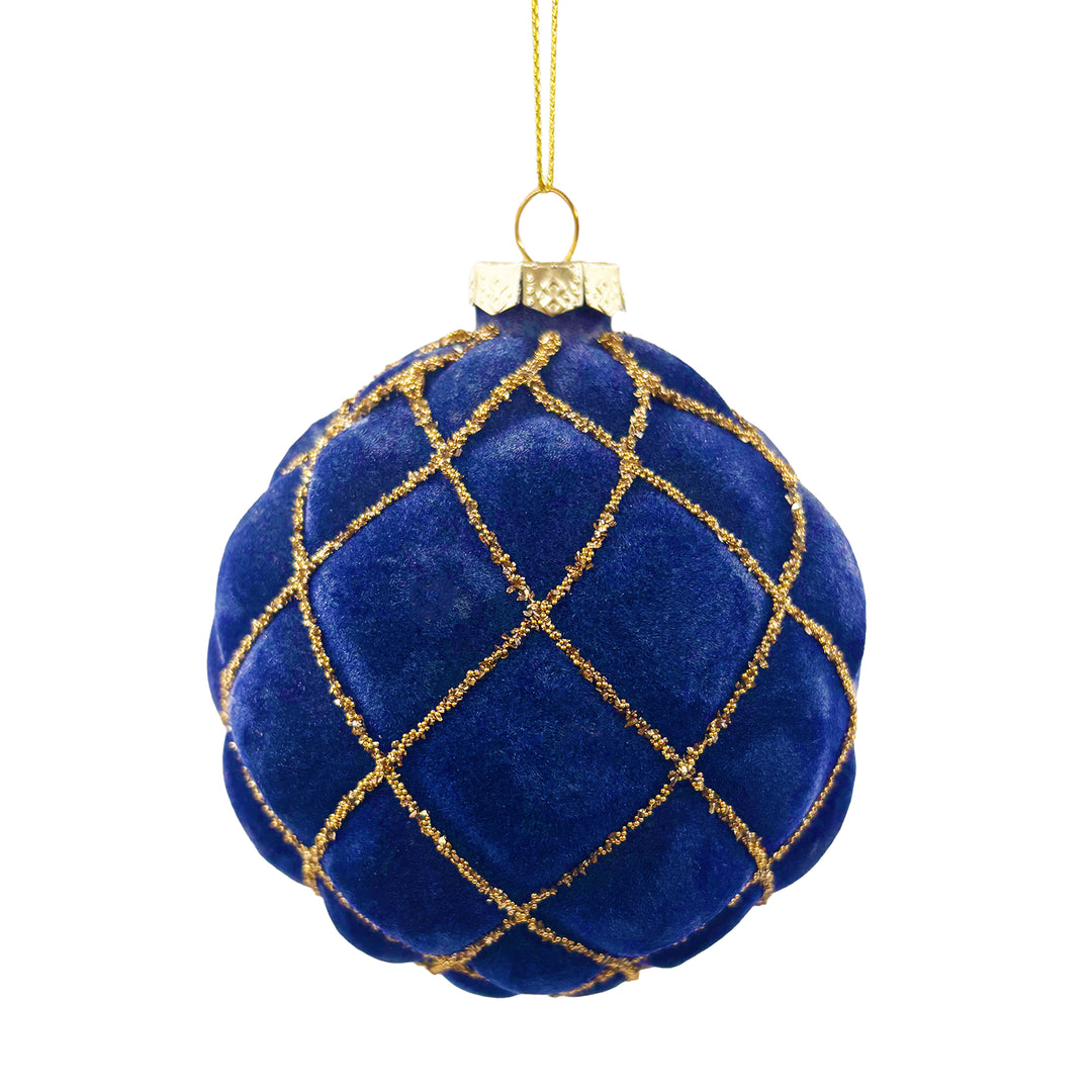Blue Glass Ball Ornament with Gold Cross Design