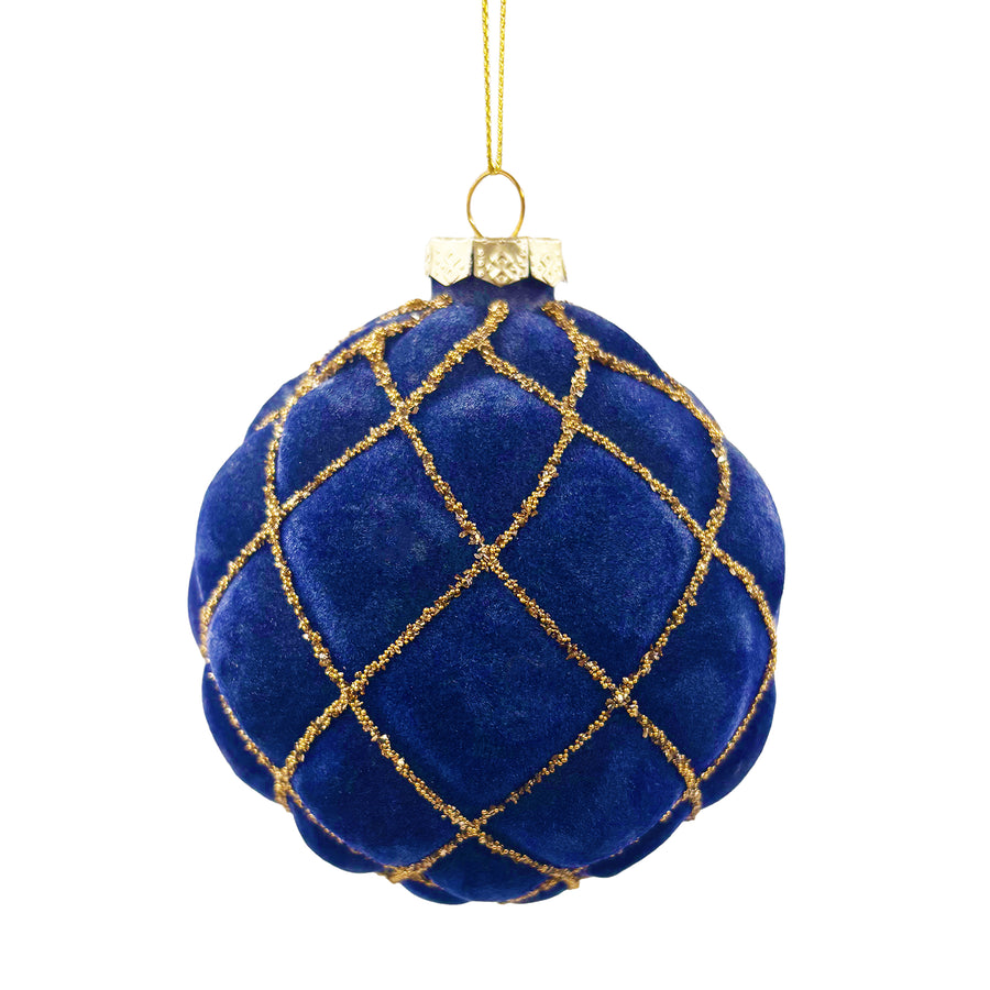 Blue Glass Ball Ornament with Gold Cross Design