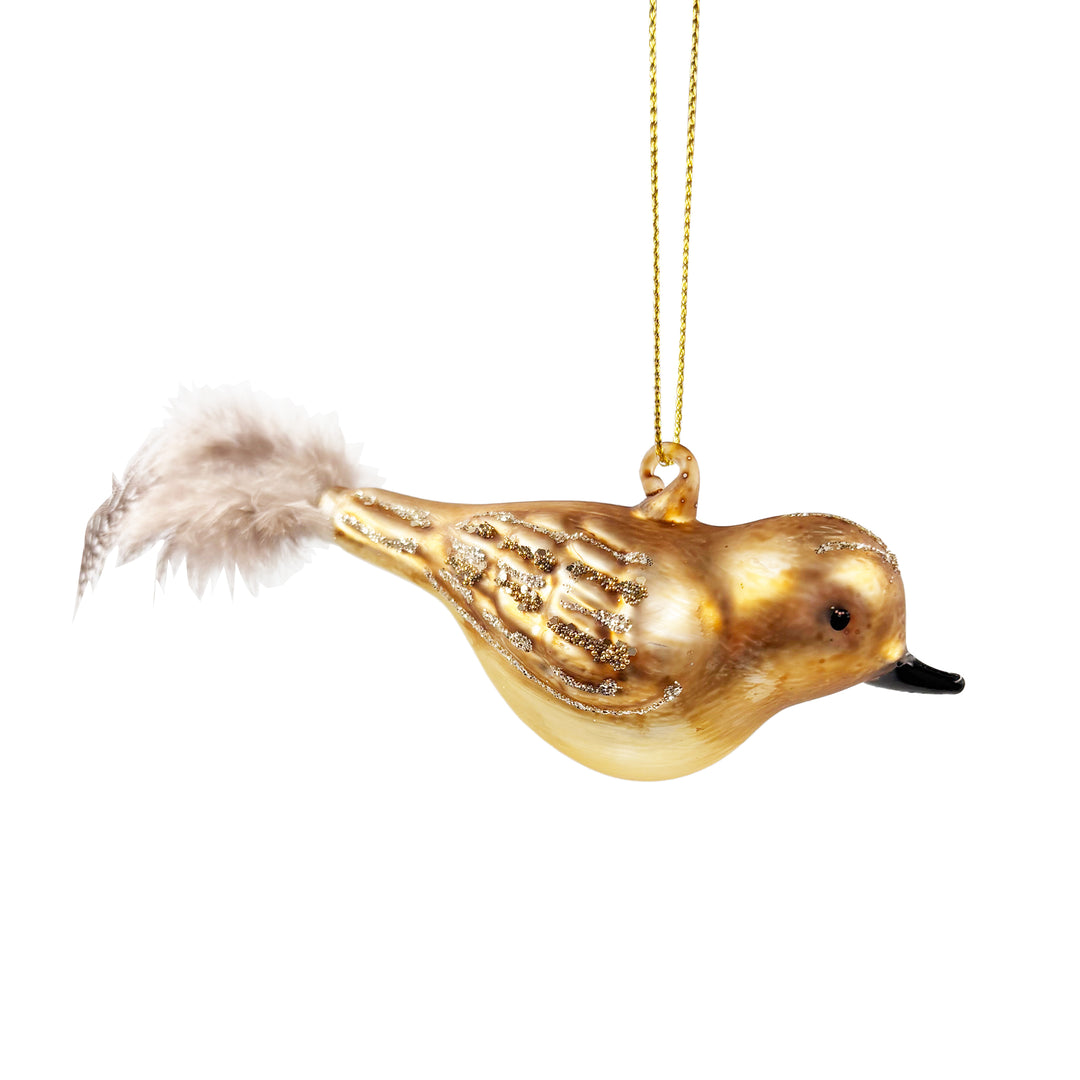 Gold Bird Ornament with Feathers