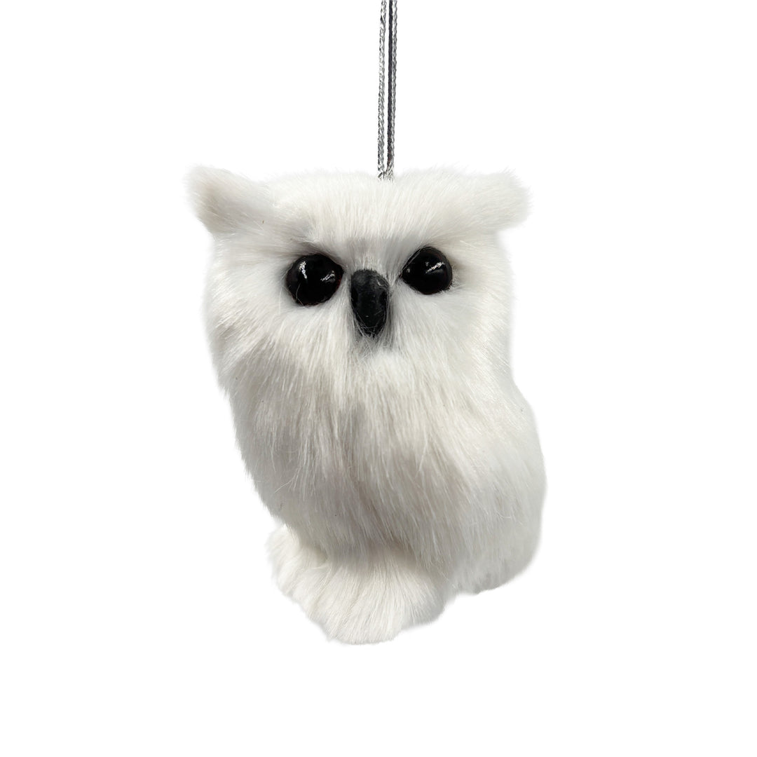 White Owl Ornament with Faux Fur