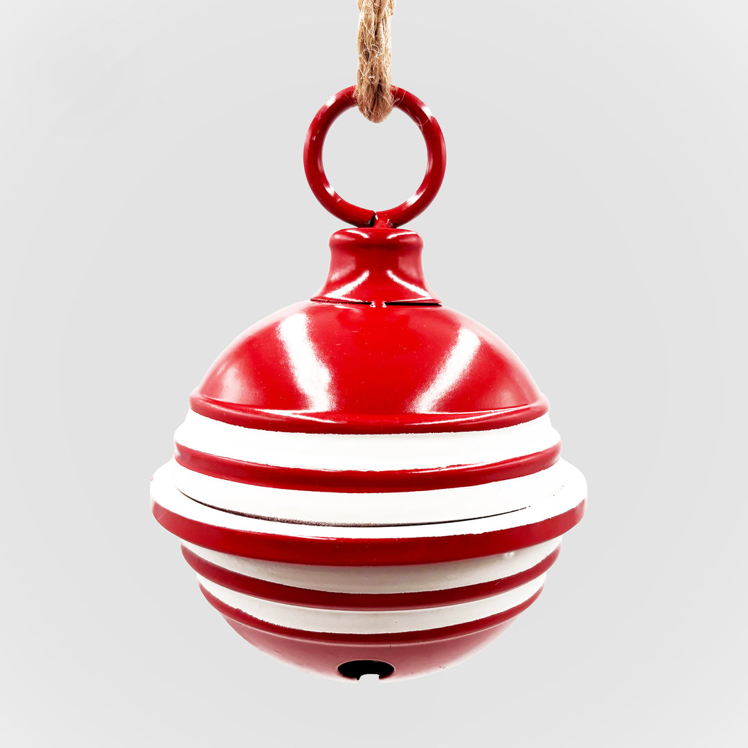 Red and White Stripe Metal Bell Ornament