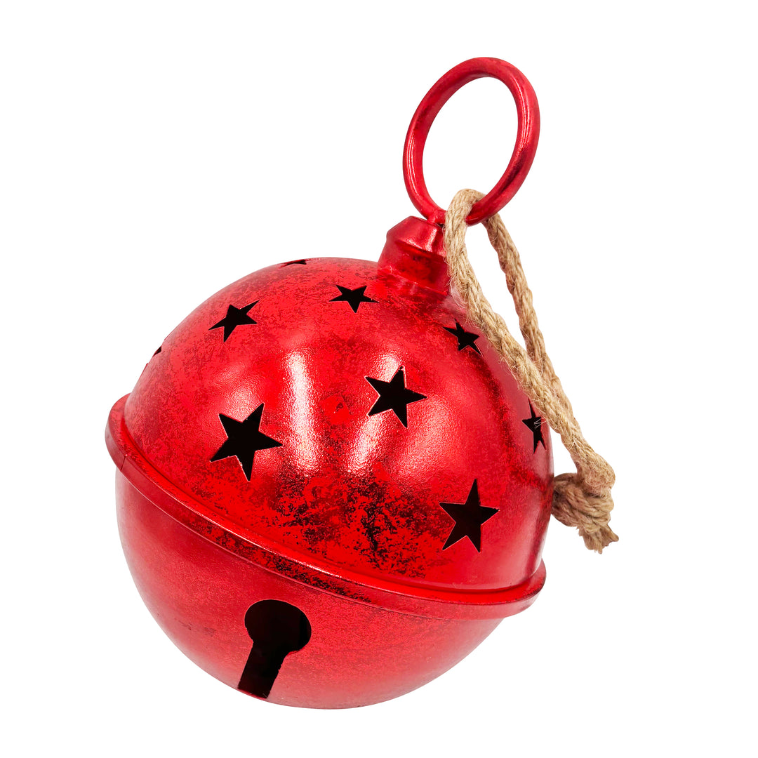 Red Metal Bell Ornament with Star Cut Outs