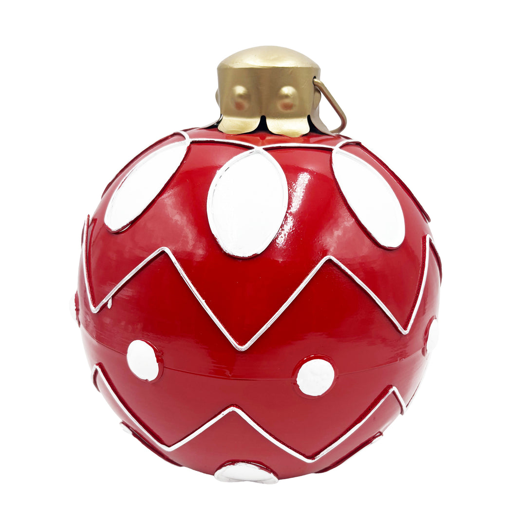 Red Metal Ornament with White Polka Dots