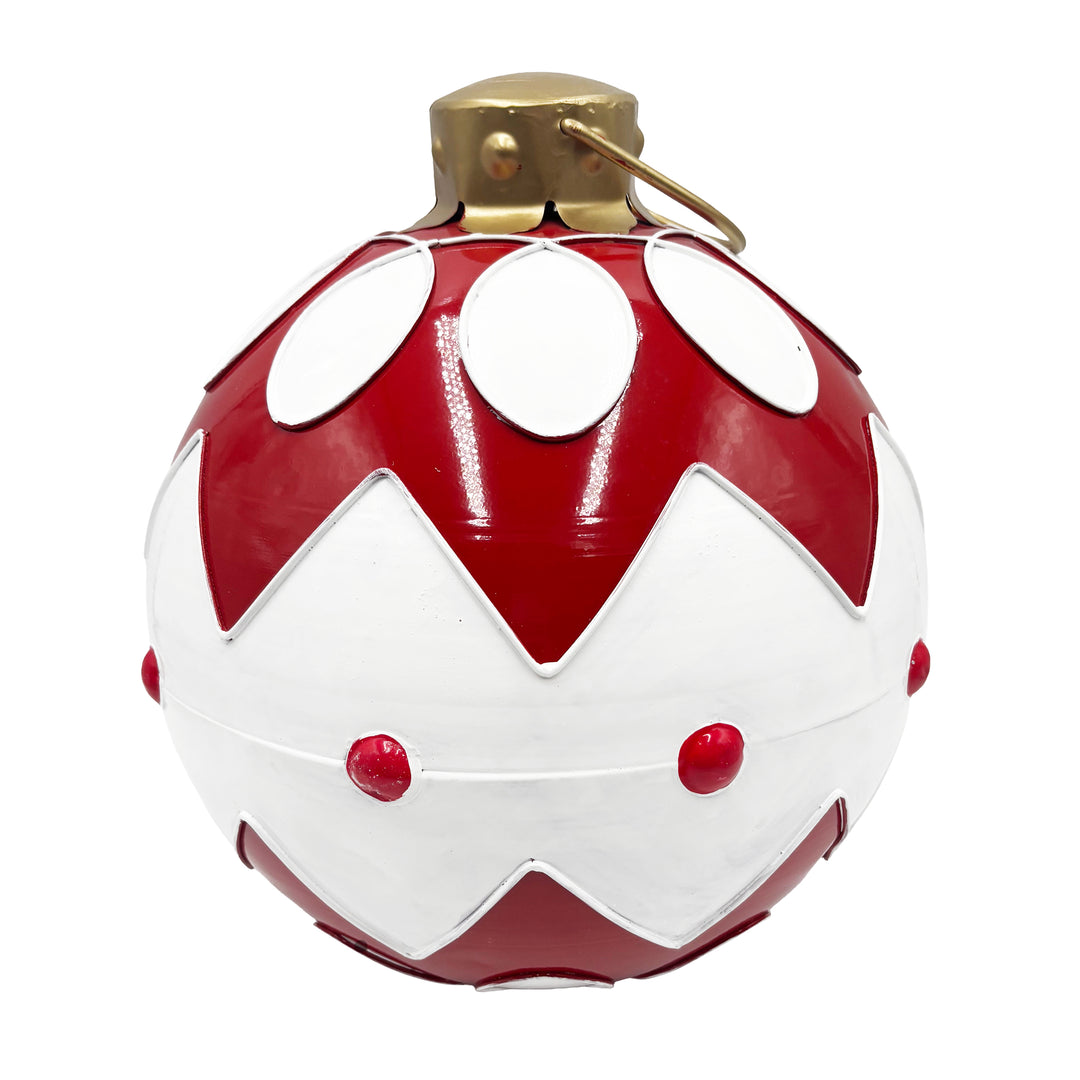 Red Metal Bell Ornament with White Chevron and Dots