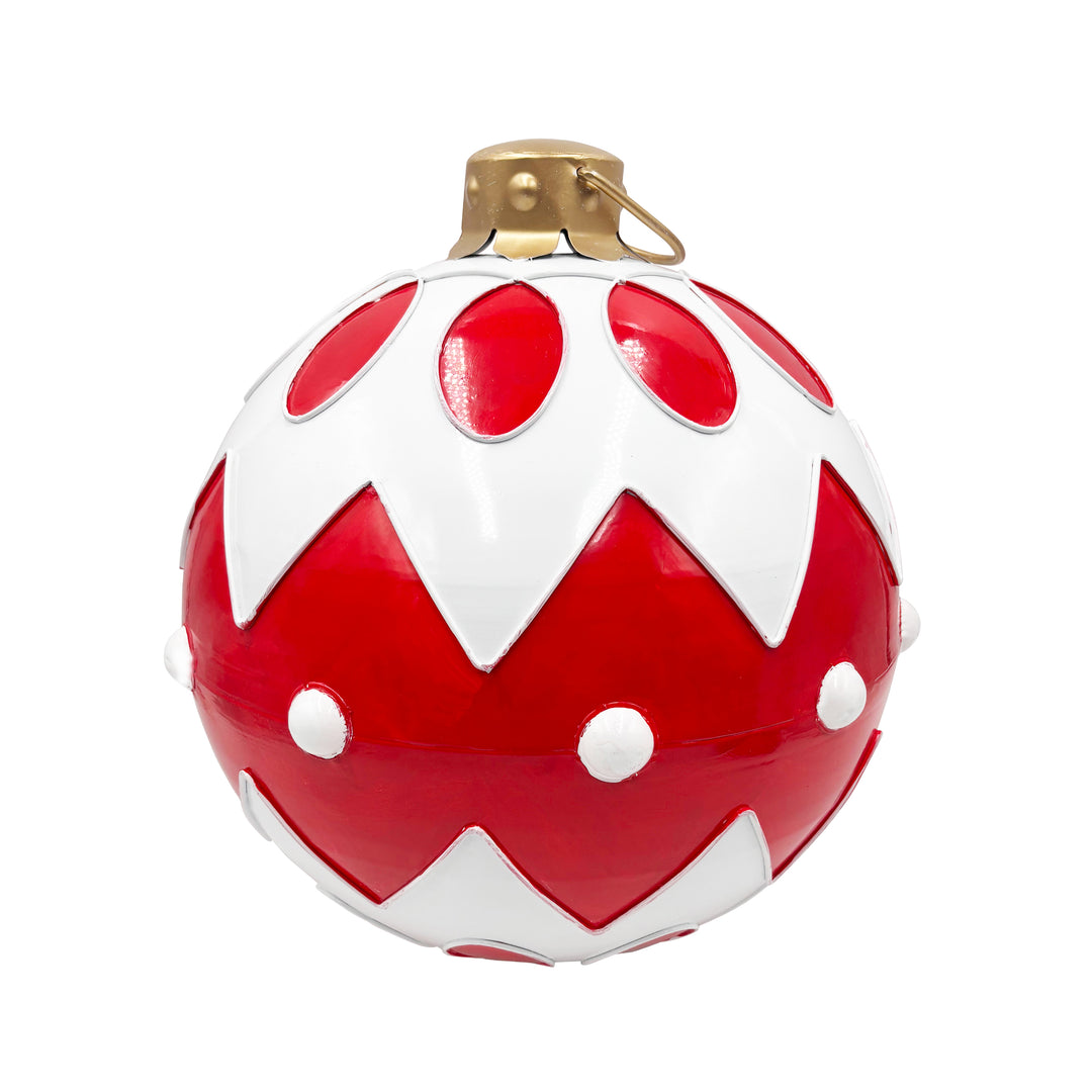 White Metal Bell Ornament with Red Chevron and Dots