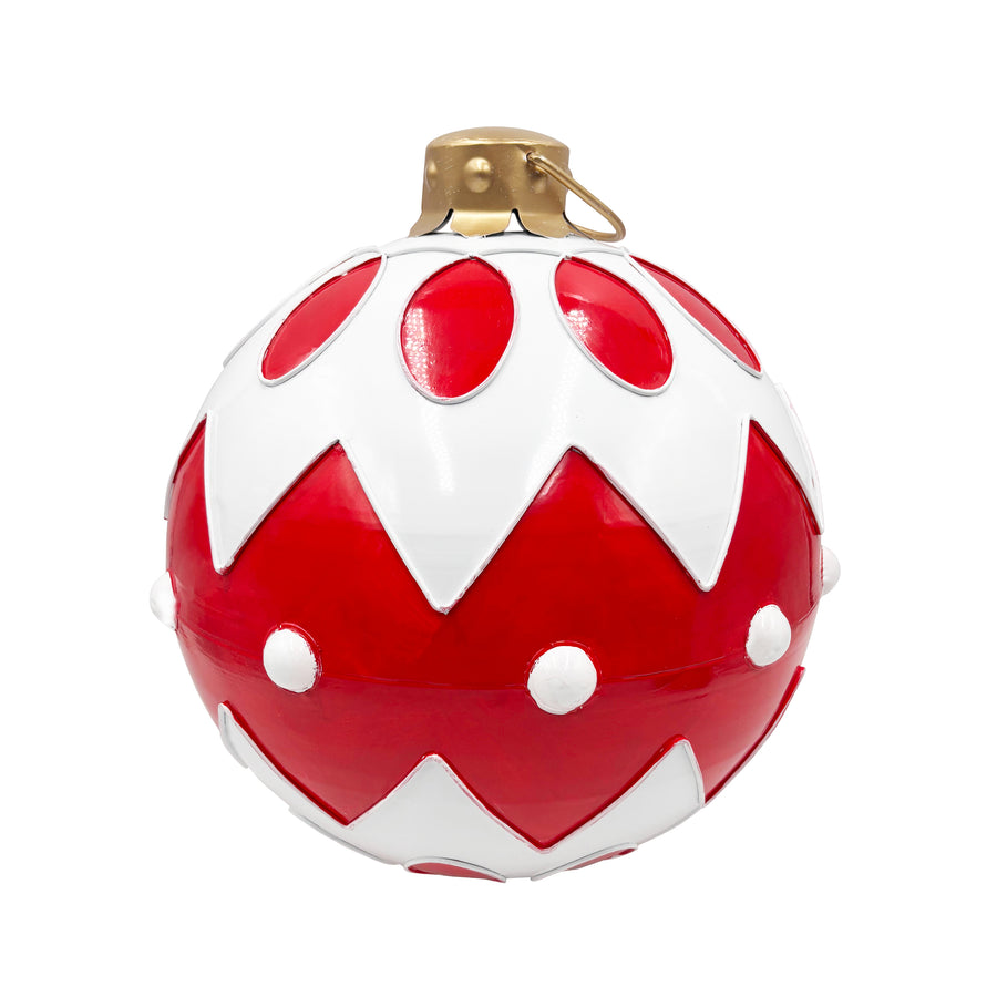 White Metal Bell Ornament with Red Chevron and Dots