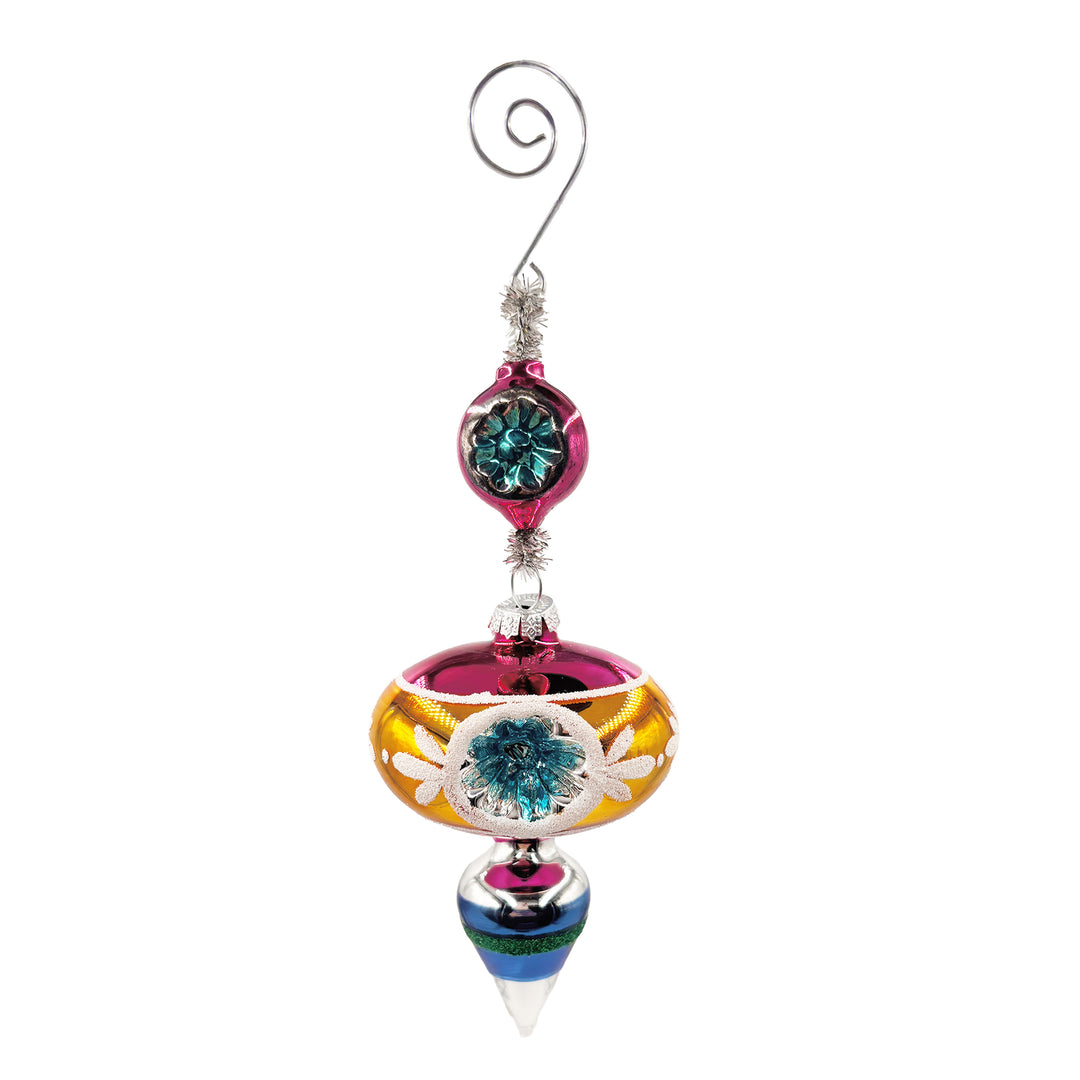 Glass Icicle Reflector Ornament Pink, Blue, Orange