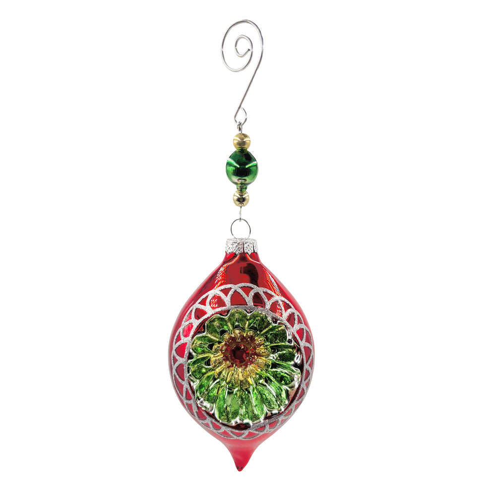 Glass Drop Reflector Ornament Red, Green