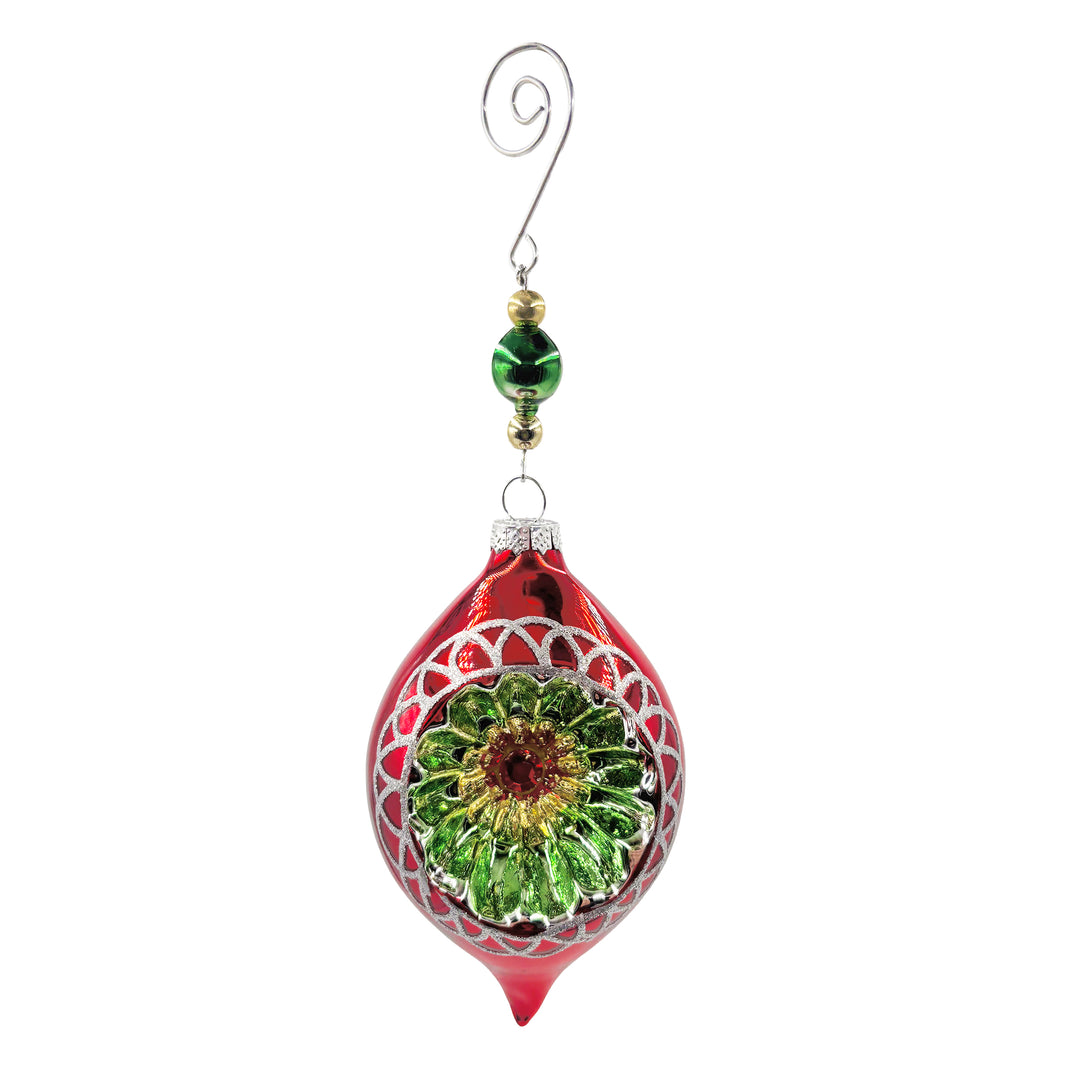 Glass Drop Reflector Ornament Red, Green
