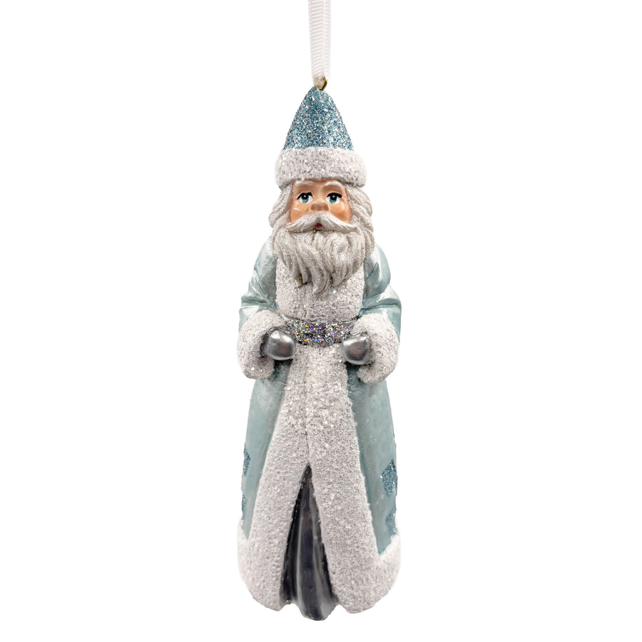 Blue and Silver Glass Santa Ornament