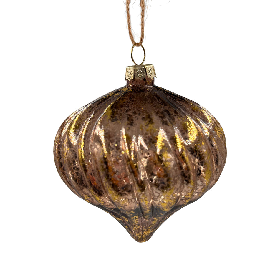 Copper Gold Crackle Glass Onion Ornament