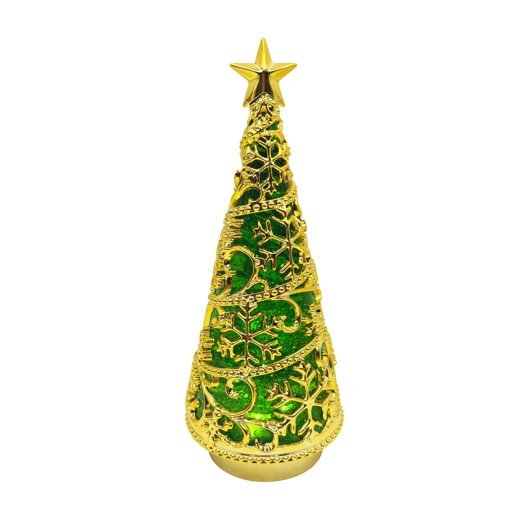 Lit Green and Gold Shimmer Tree
