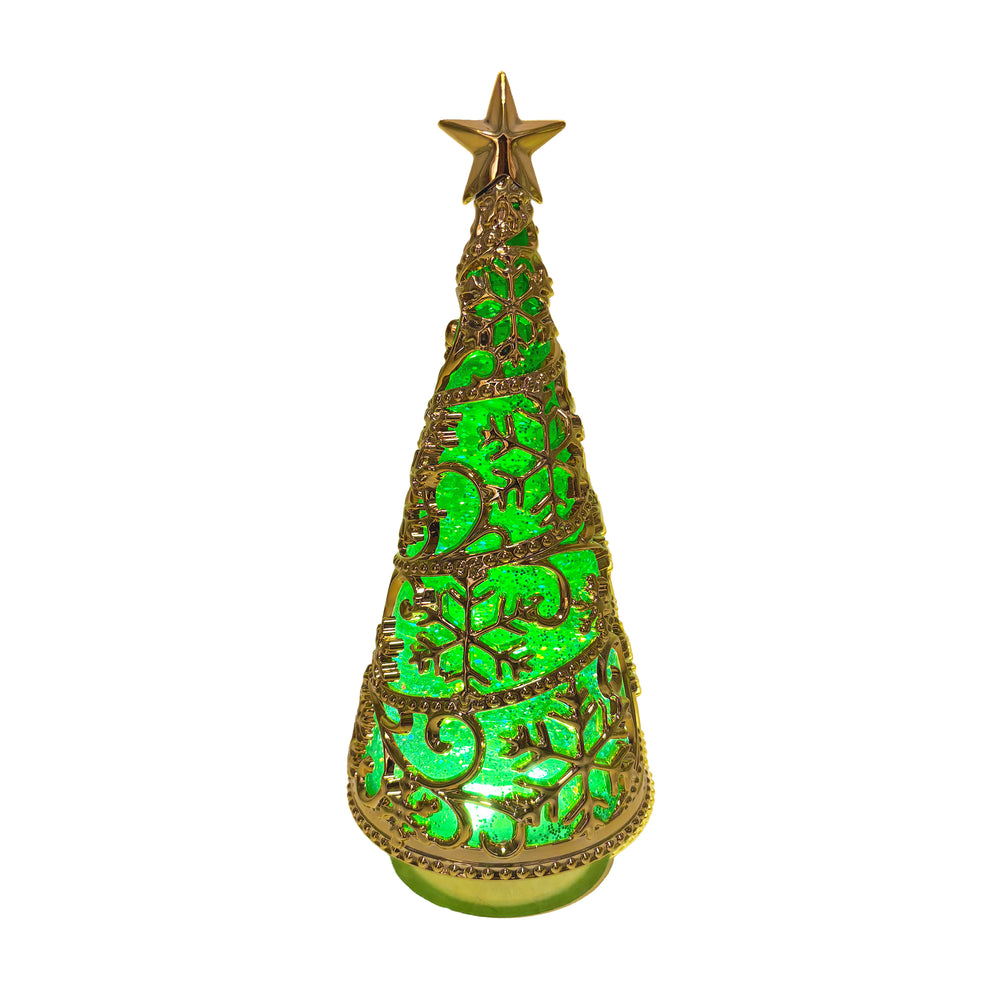 Lit Green and Gold Shimmer Tree