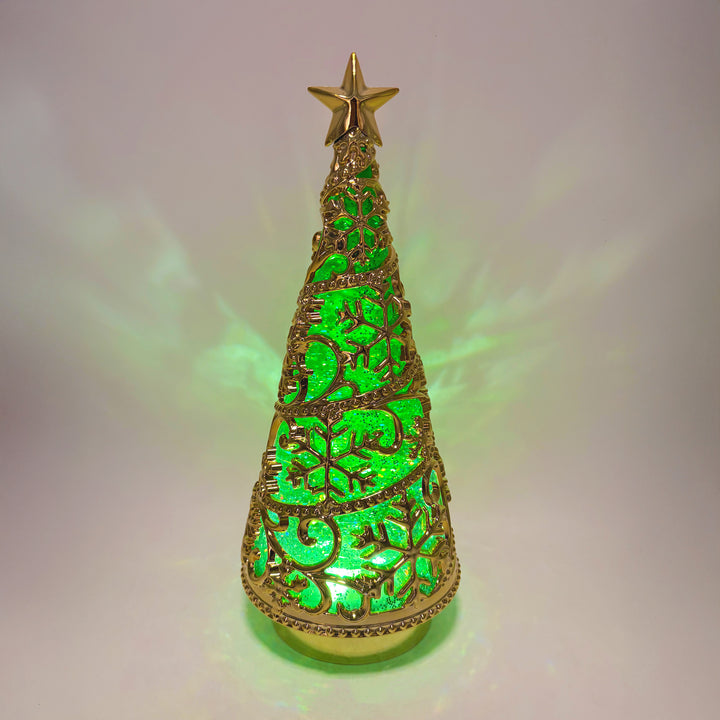 Lit Green and Gold Shimmer Tree