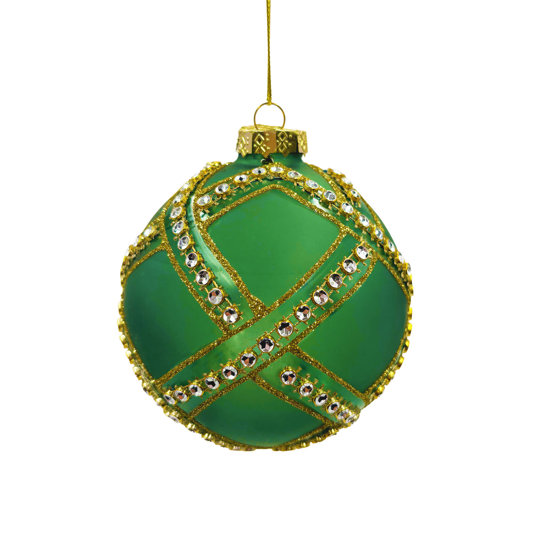 Green Ball Ornament with Gold Glitter & Gems