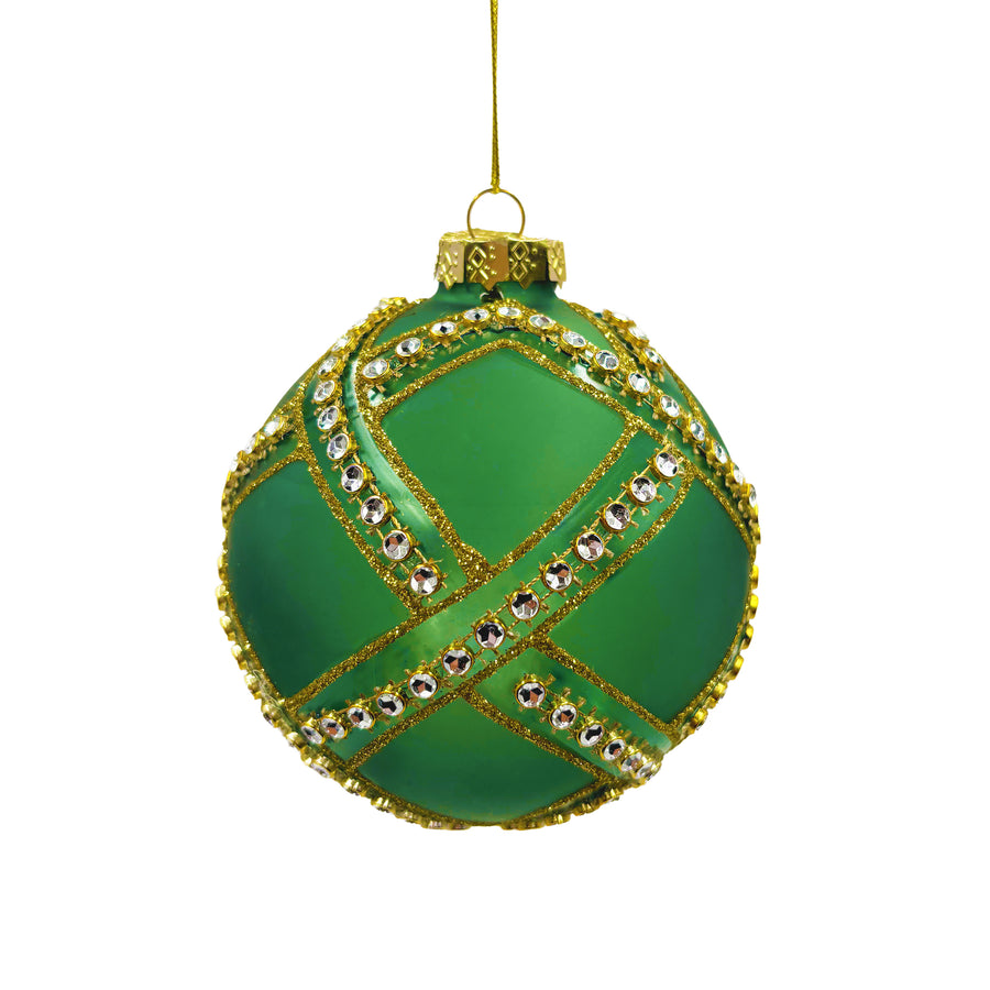 Green Ball Ornament with Gold Glitter & Gems