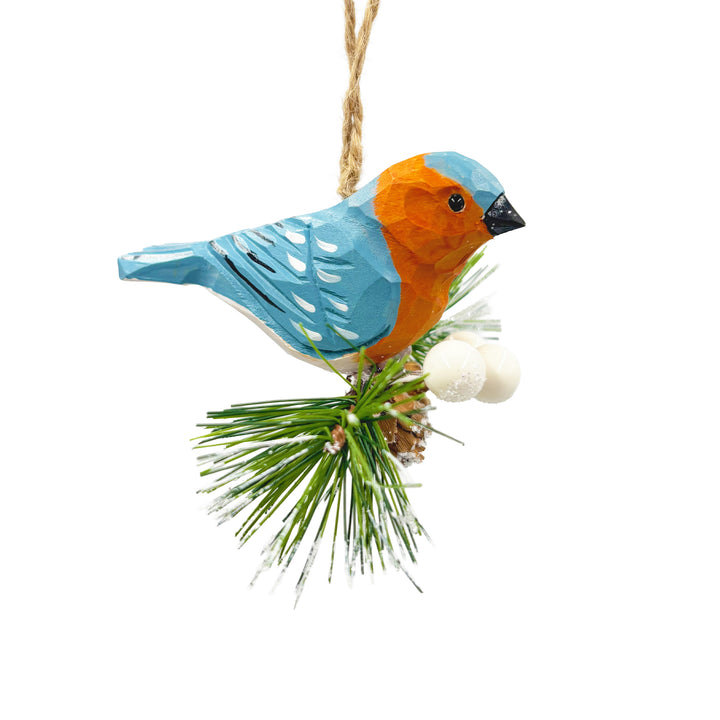 Wood-Look Blue Bird Ornament