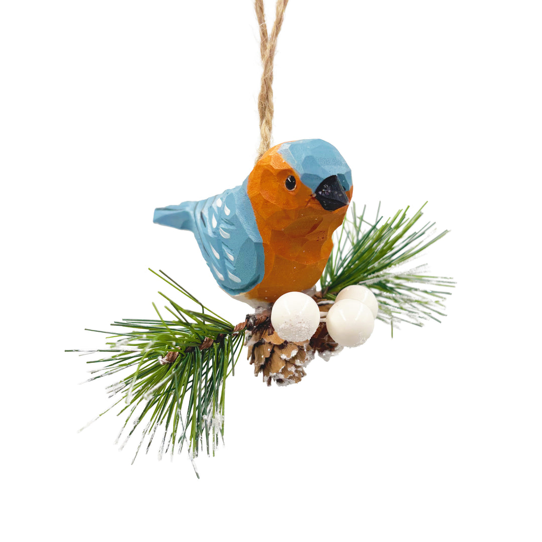 Wood-Look Blue Bird Ornament