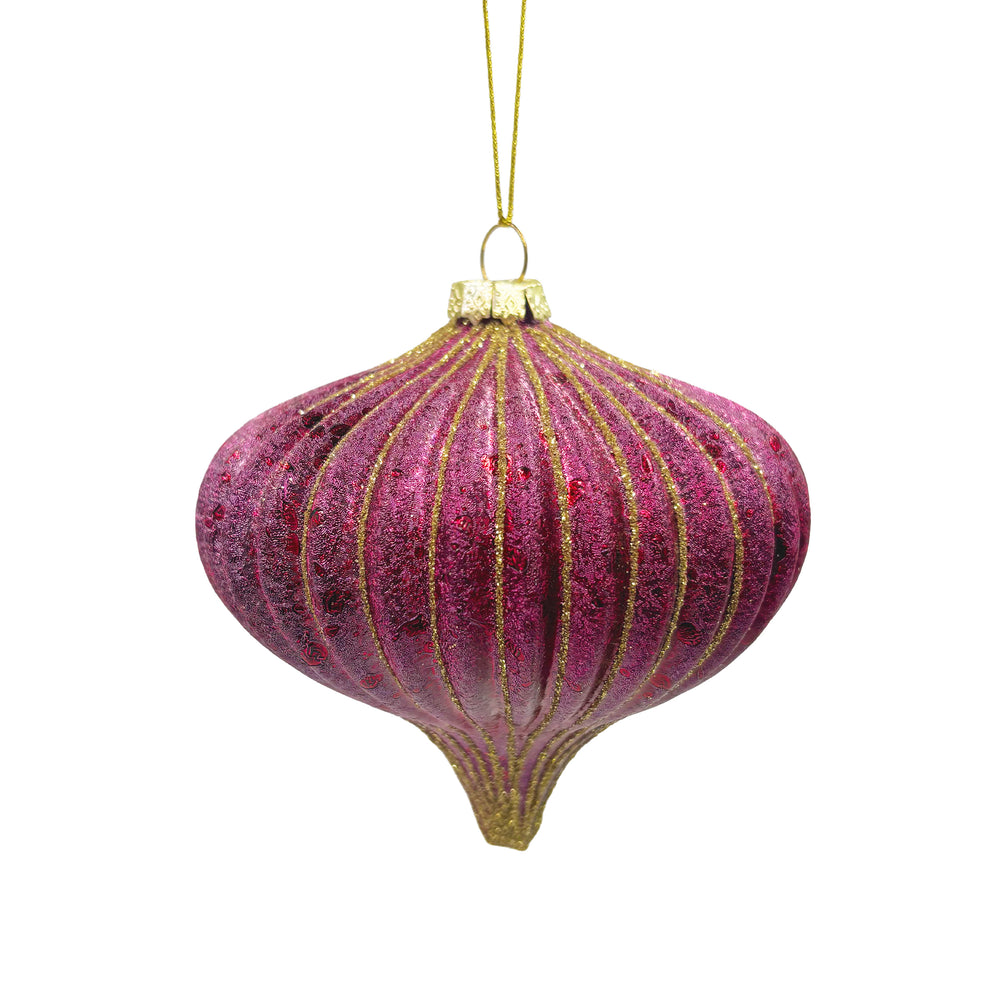 Glass Onion Ornament with Gold Stripes Red