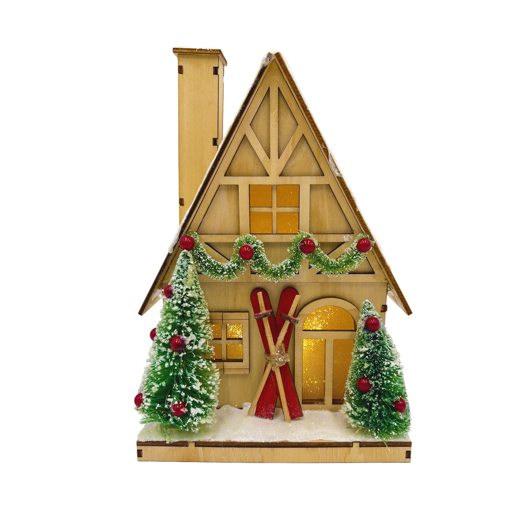 Lit Snowy Cabin with Sisal Trees
