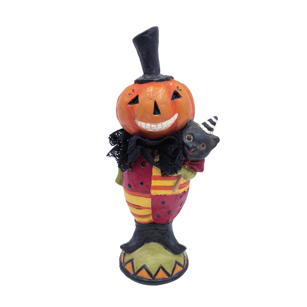 Pumpkin Man Figurine With Cat