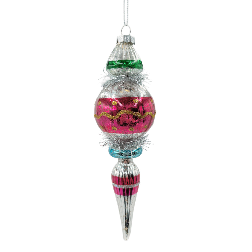 Vintage Icicle Ornament with Tinsel Pink
