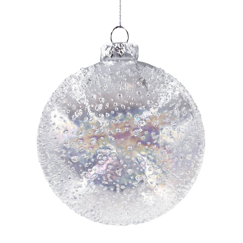 Blue & White Textured Ball Ornament Light Blue