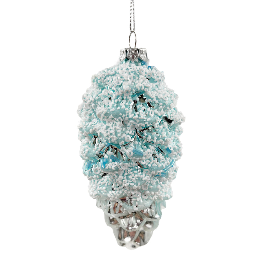 Blue and White Glass Pinecone Ornament
