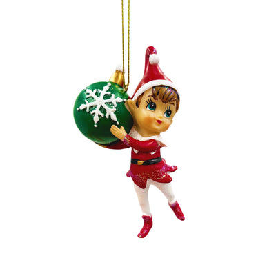 Vintage Elf Ornament Holding Ornament