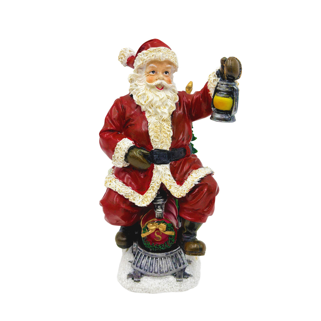 Santa Holding Lantern on Train